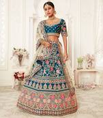 Exotic Blue Zari Embroidered Art Silk Designer Lehenga Choli For Wedding