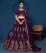 Women's Purple Georgette Embroidered Work Lehenga Choli With Dupatta