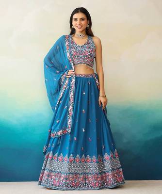 Blue Georgette Threadwork Lehenga 1