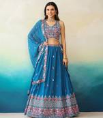 Blue Georgette Threadwork Lehenga