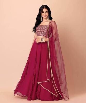 Charming Pink Georgette Party Wear Lehenga With Sequins Choli 1