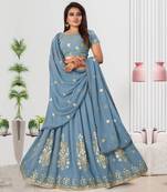 Glamour Faux Georgette Embroidery Zari Work Grey Lehenga Choli