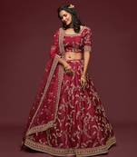 Elegance Maron Dori and Sequins Embroidered Bridal Designer Lehenga Choli set