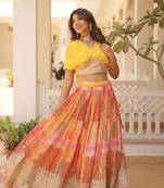 Yellow Art Silk Embroidered Digitally Printed Lehenga Choli