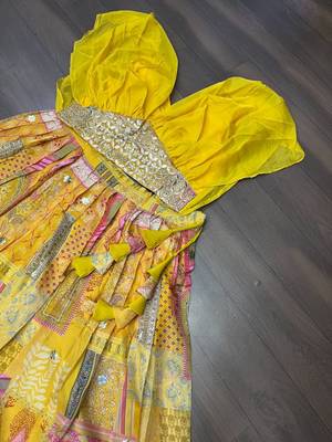 Yellow Art Silk Embroidered Digitally Printed Lehenga Choli 1