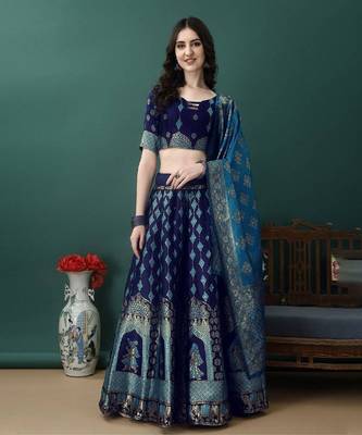 Dark Blue jacquard lehenga-choli 1