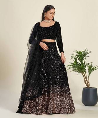 Black Velvet Sequin Work Lehenga Choli 1