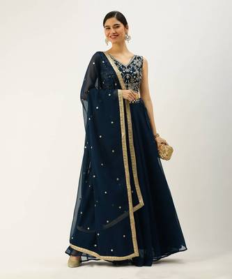 Navy Blue Traditional Lehenga Choli Set for Bridesmaid 1