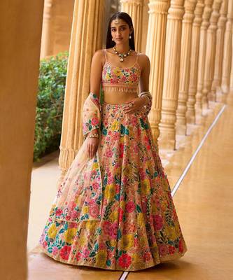 Multicolour Georgette Floral Printed Lehenga 1