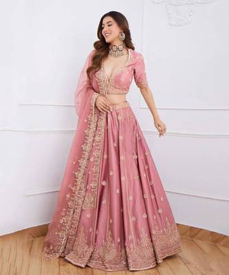 pink art silk sequin embroidered lehenga set choli with dupatta 1