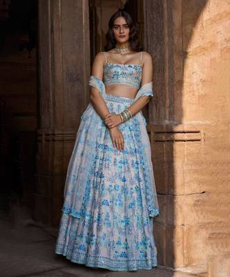 Multicolor Sequin And Thread Embroidered Faux Georgette indian wedding Lehenga Choli  1