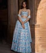 Blue And White Sequin And Thread Embroidered Faux Georgette indian wedding Lehenga Choli 