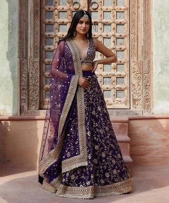 Designer Purple Sequins Embroidery Work Lehenga Choli With Dupatta  1