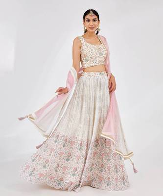 divine off white digital print georgette festive lehenga set choli with dupatta  1