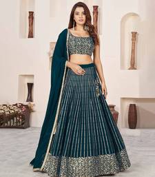 green georgette lehenga set choli with dupatta with sequin work