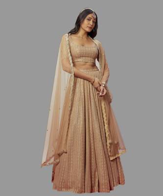 Brown Sequine Embroidered Georgette Fabric Bollywood Lehenga Choli with Dupatta. 1