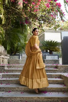 mustard Chanderi Zari Weaving Work Border Lehenga Choli  4