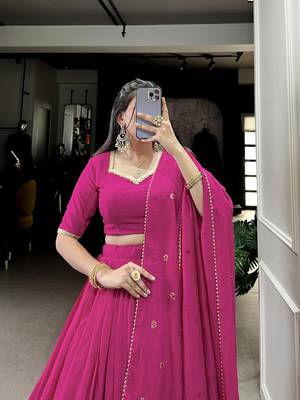 pink Chanderi Zari Weaving Work Border Lehenga Choli  2