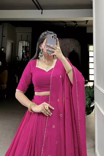 pink Chanderi Zari Weaving Work Border Lehenga Choli 