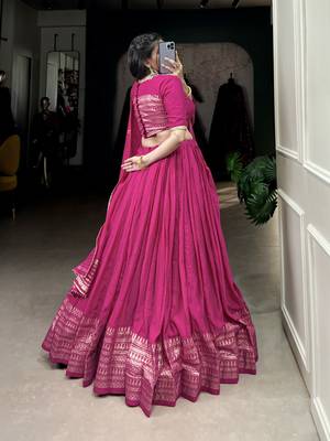 pink Chanderi Zari Weaving Work Border Lehenga Choli  3
