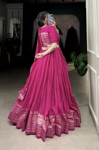 pink Chanderi Zari Weaving Work Border Lehenga Choli 