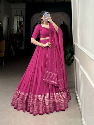 pink Chanderi Zari Weaving Work Border Lehenga Choli  4