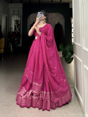 pink Chanderi Zari Weaving Work Border Lehenga Choli  5