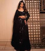 Black Sequins Embroidered Georgette Wedding Wear Lehenga Choli