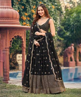 Black Georgette Sequin Bollywood Lehenga Choli with Dupatta  1