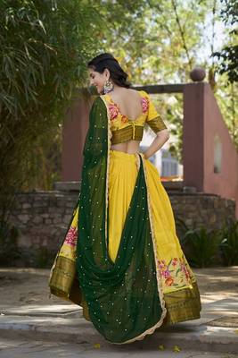Yellow Cotton Silk Thread Embroidery Work Lehenga Choli  3