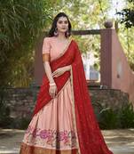peach Cotton Silk Thread Embroidery Work Lehenga Choli