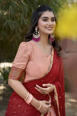 peach Cotton Silk Thread Embroidery Work Lehenga Choli 3