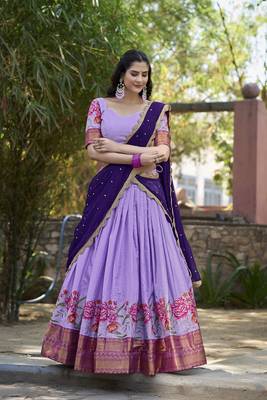 lavender Cotton Silk Thread Embroidery Work Lehenga Choli 1