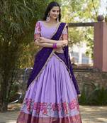 lavender Cotton Silk Thread Embroidery Work Lehenga Choli