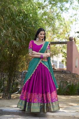 pink Cotton Silk Thread Embroidery Work Lehenga Choli  1