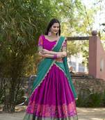pink Cotton Silk Thread Embroidery Work Lehenga Choli