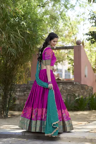 pink Cotton Silk Thread Embroidery Work Lehenga Choli 