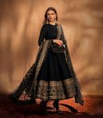 BLACK Rayon Cotton Embroidery Zari Sequins-work SUIT SET 