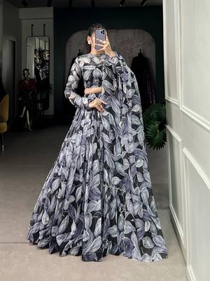 Black Tabby Silk Printed Lehenga Choli   1