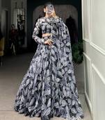 Black Tabby Silk Printed Lehenga Choli