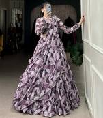 coffee Tabby Silk  Printed Lehenga Choli