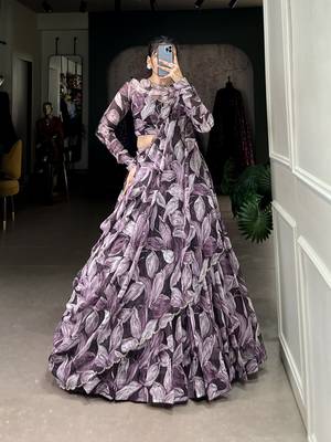 coffee Tabby Silk  Printed Lehenga Choli   4