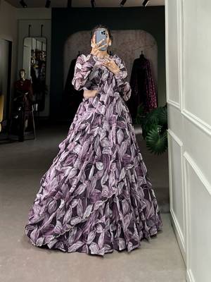 coffee Tabby Silk  Printed Lehenga Choli   5