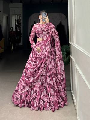 maroon Tabby Silk  Printed Lehenga Choli   1