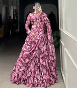 maroon Tabby Silk  Printed Lehenga Choli