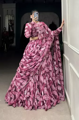 maroon Tabby Silk  Printed Lehenga Choli  