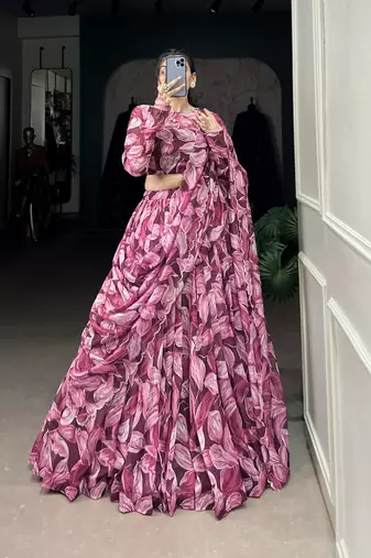 maroon Tabby Silk  Printed Lehenga Choli  