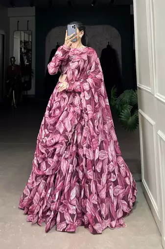 maroon Tabby Silk  Printed Lehenga Choli  