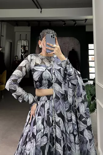 Black Tabby Silk Printed Lehenga Choli  