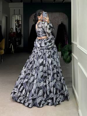 Black Tabby Silk Printed Lehenga Choli   3